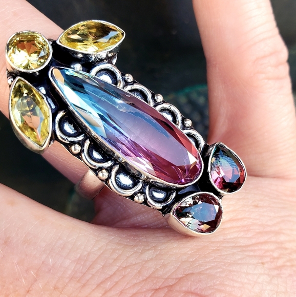 New Bi-Color Tourmaline & Citrine 925 Silver Ring. - Picture 11 of 14